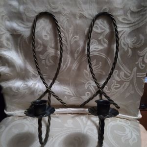 VTG Black Twisted Candle Wall Sconces (2)
